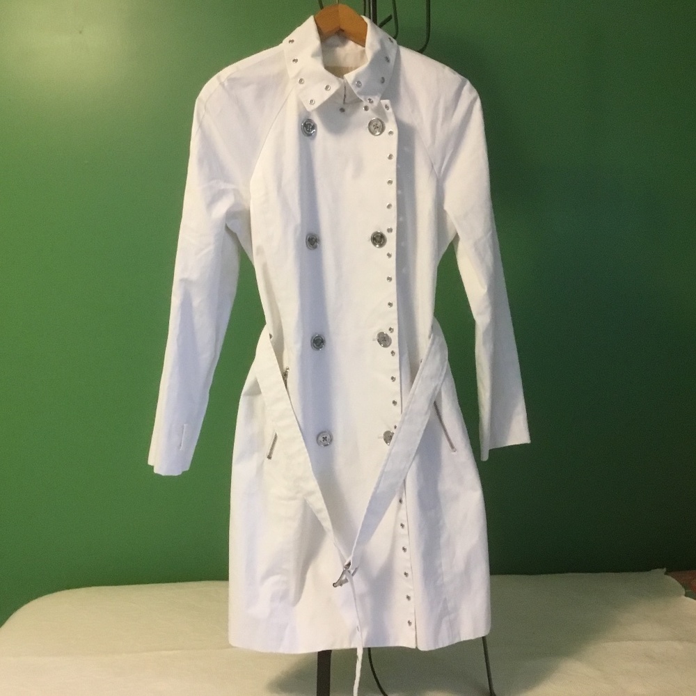 Michael Kors White Double Breasted Rain Trench Coat Women’s Size Medium